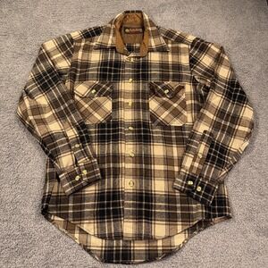 Vintage Montgomery Ward Shirt‎ Mens Medium Brown Plaid Wool Flannel Workwear 70s
